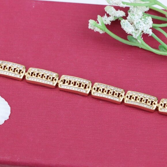 "Rose Gold Rectangular Link Bracelet with Cubic Zirconia Accents, XPBL0971 - Picture 11 of 13